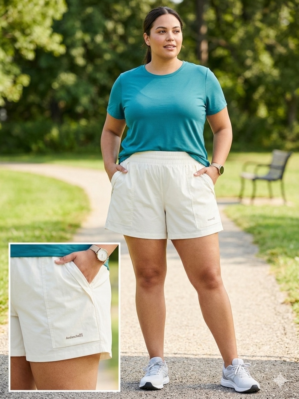 AVALANCHE Cream Elastic-Waist Athletic Shorts. Size XL